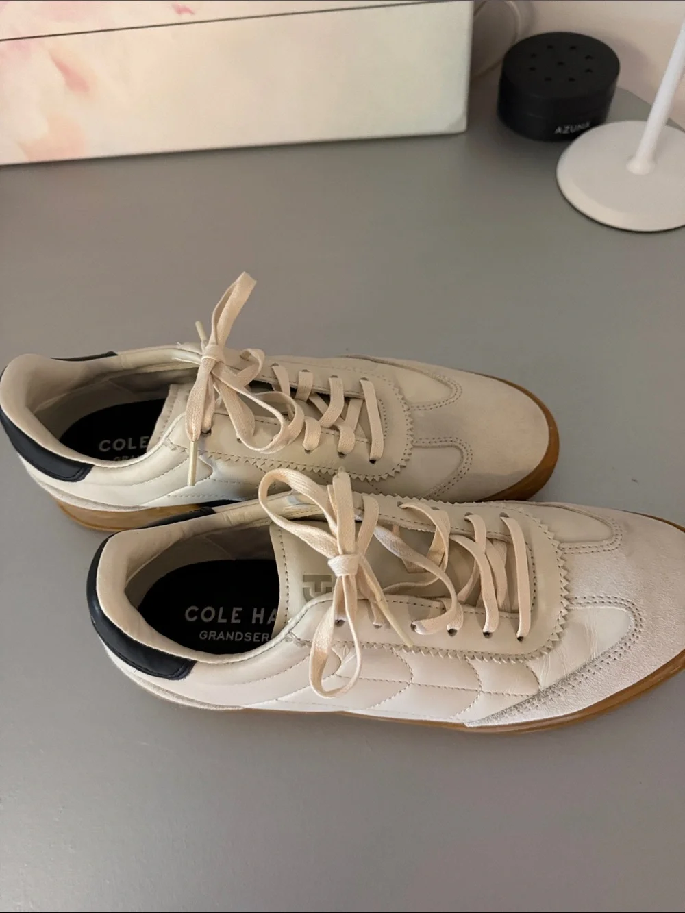 Cole Haan Cream and Black Leather Sneakers with Gum Sole Size 9